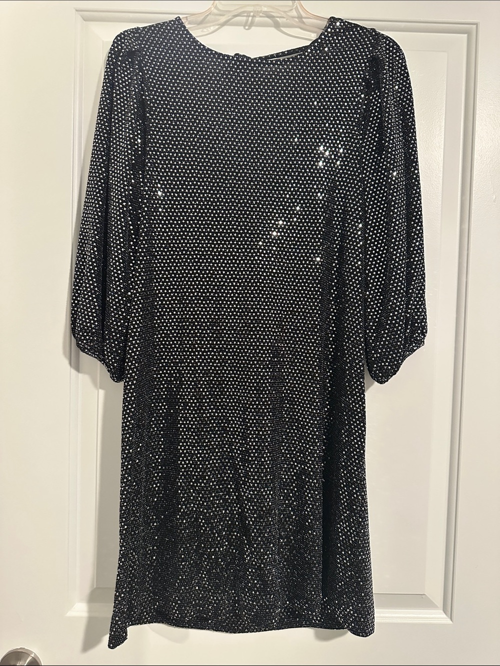 Black Sequin Mini Dress with Three-Quarter Sleeves